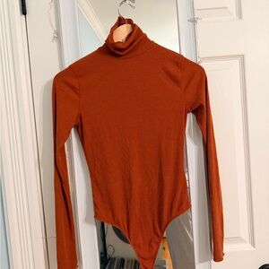 Free People Rust Long Sleeve Turtleneck Bodysuit